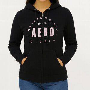 Aeropostale Full Zip-Up Original 1987 Black Large Hooded Sweatshirt